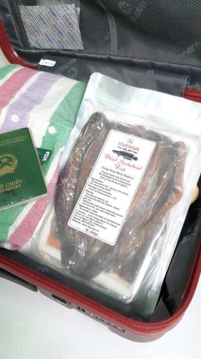 Dried fish pack left at baggage carousel